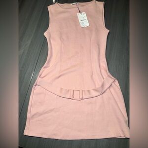 Zara Soft Pink Belted Mini Dress